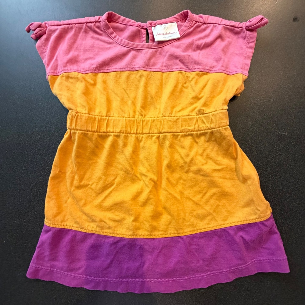 Hanna Andersson Colorblock Dress Size 2 Pink Orange Purple Cotton Knit Casual